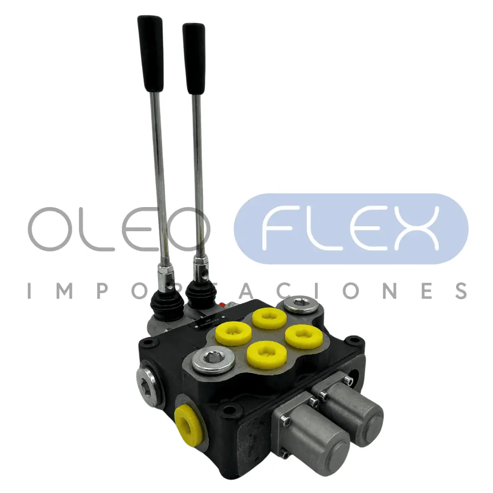 VALVULA DIRECCIONAL MANUAL BLOCK DE 2 PALANCA 120 LPM PABT 1 BSP 4500 PSI 4V-3P VUELTA RESORTE MOD. SD-15 - Oleoflex Importaciones SpA