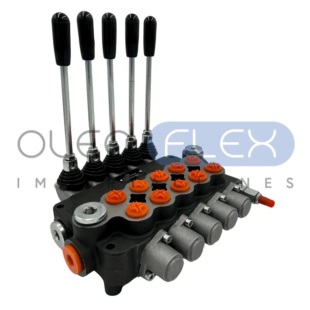 VALVULA DIRECCIONAL MANUAL BLOCK DE 5 PALANCAS 40 LPM PT 1/2 BSP X AB 1/2 BSP 250BAR 4V-3P MOD. P40-5-O - Oleoflex Importaciones SpA