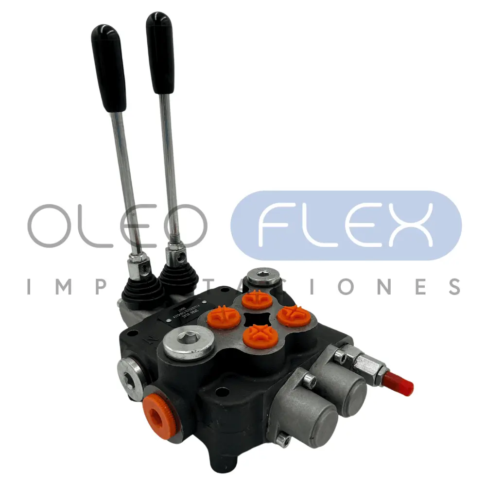 VALVULA DIRECCIONAL MANUAL BLOCK DE 2 PALANCA 80 LPM NT 3/4 BSP X PAB 1/2 BSP 250BAR 4V-3P MOD. P80-1-O - Oleoflex Importaciones SpA