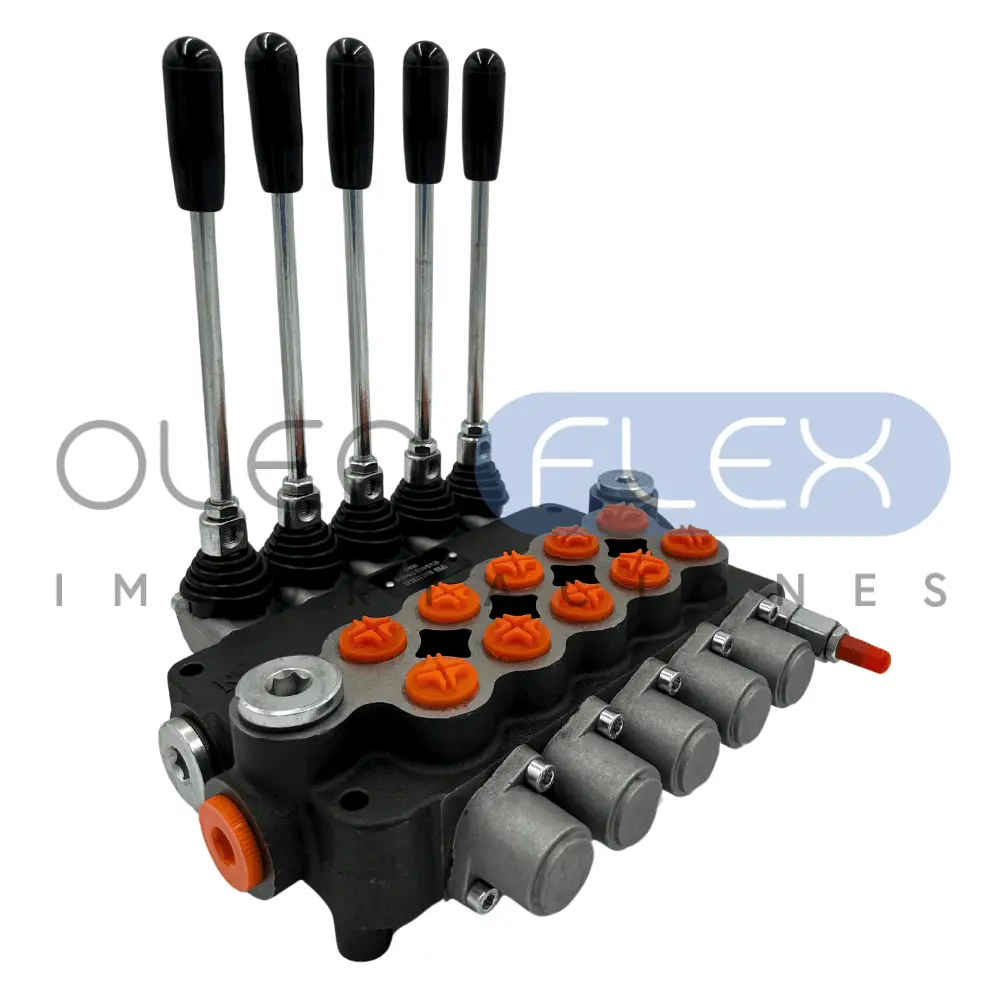 VALVULA DIRECCIONAL MANUAL BLOCK DE 5 PALANCA 80 LPM NT 3/4 BSP PAB 1/2 BSP 250BAR 4V-3P MOD. P80-1-O - Oleoflex Importaciones SpA