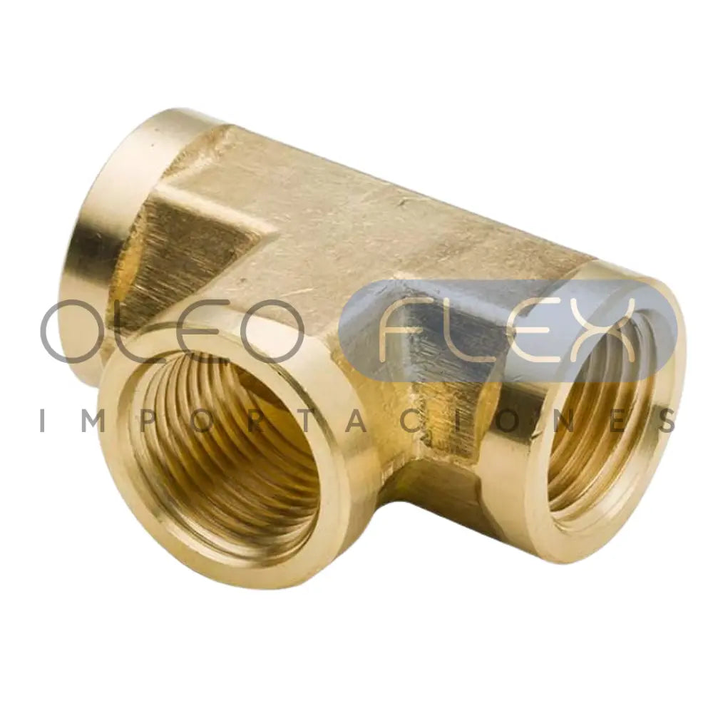 Foto de Unión Tee Bronce Hembra HI 3/8" NPT - 06 - vista frontal sobre fondo blanco | SKU HFC101B06 | Oleoflex Importaciones