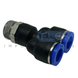 Foto de Conector Tipo Y T-T 5/16 Hilo Macho 3/8 NPT - 05 x 06 - vista frontal sobre fondo blanco | SKU HFCPX516N03 | Oleoflex Importaciones