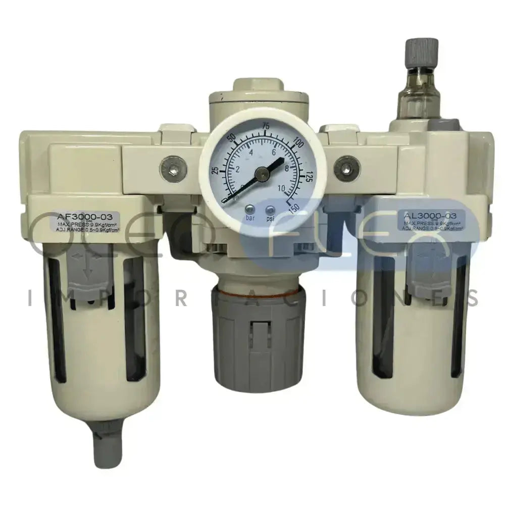 FILTRO+REGULADOR+LUBRICADOR (FRL) CONEX 3/8 NPT 2000 LPM 7-125 PSI - Oleoflex Importaciones SpA