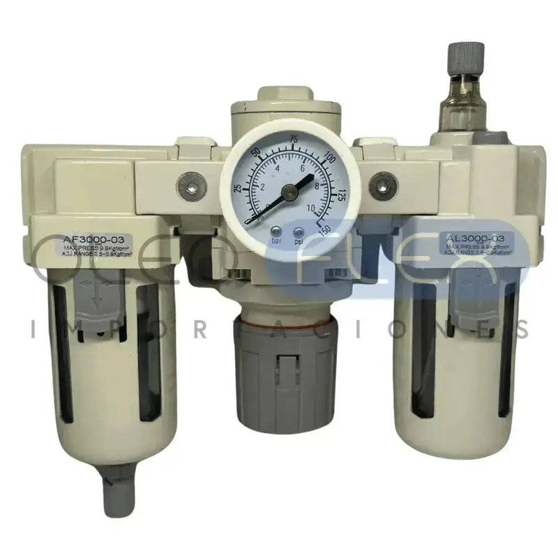 FILTRO+REGULADOR+LUBRICADOR (FRL) CONEX 3/8 NPT 2000 LPM 7-125 PSI - Oleoflex Importaciones SpA