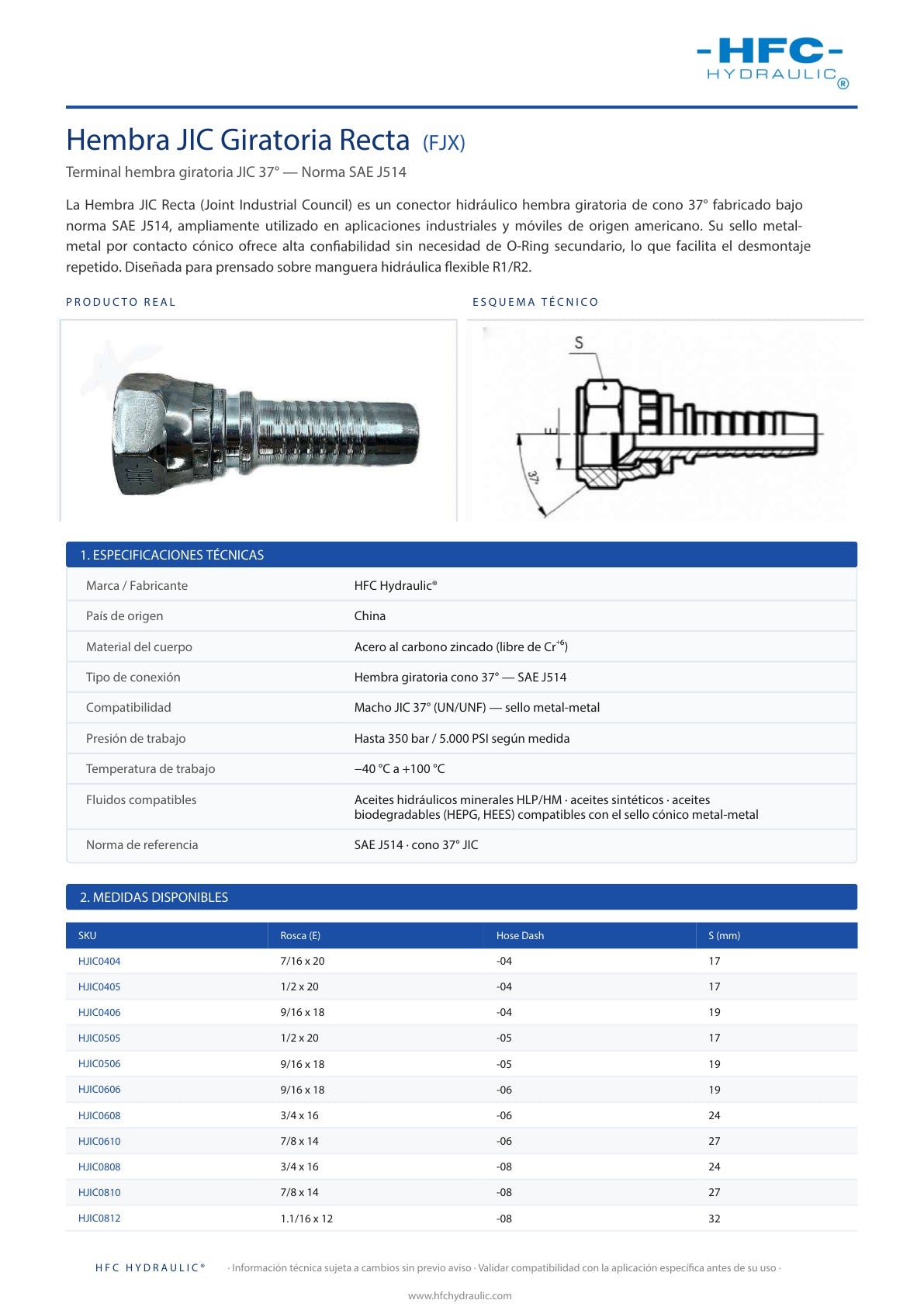 OLEOFLEX_FICHA_TECNICA | HJIC0808 | Hembra JIC Recta