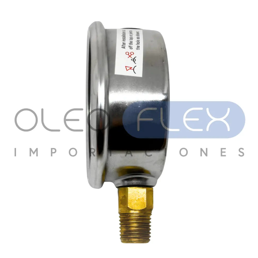 MANOMETRO C/GLIC. INOX/BR. DIAM. 63MM/2.5" CONEXION 1/4 NPT INFERIOR RANGO 0-100BAR/1500PSI