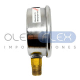 MANOMETRO C/GLIC. INOX/BR. DIAM. 63MM/2.5" CONEXION 1/4 NPT INFERIOR RANGO 0-4BAR/60PSI