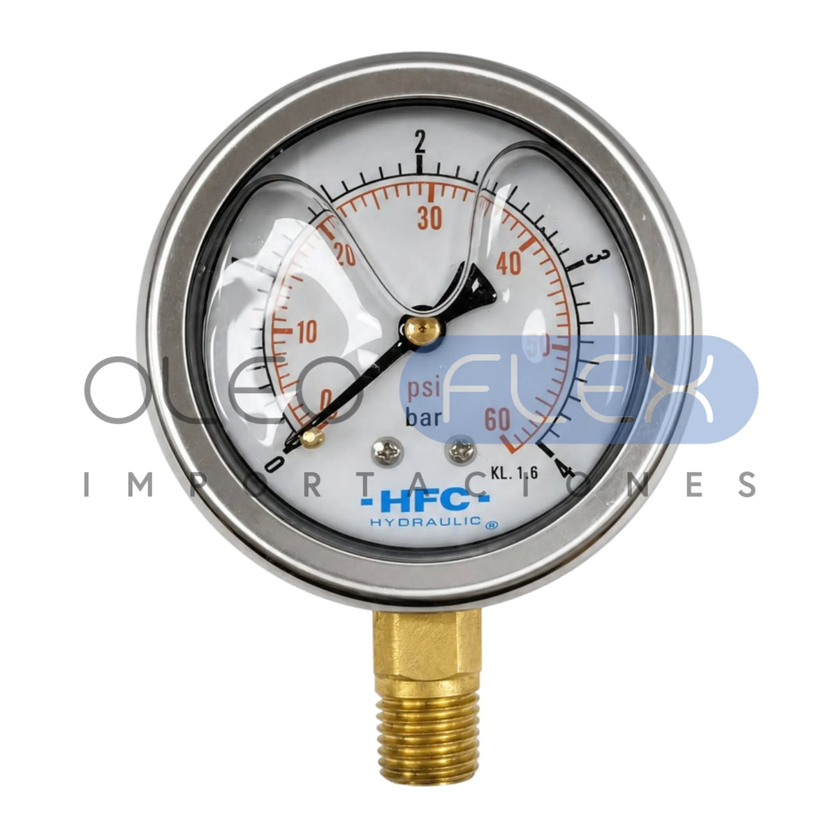 Manómetro 63 mm c/Glicerina Inox/Bronce — 1/4" NPT
