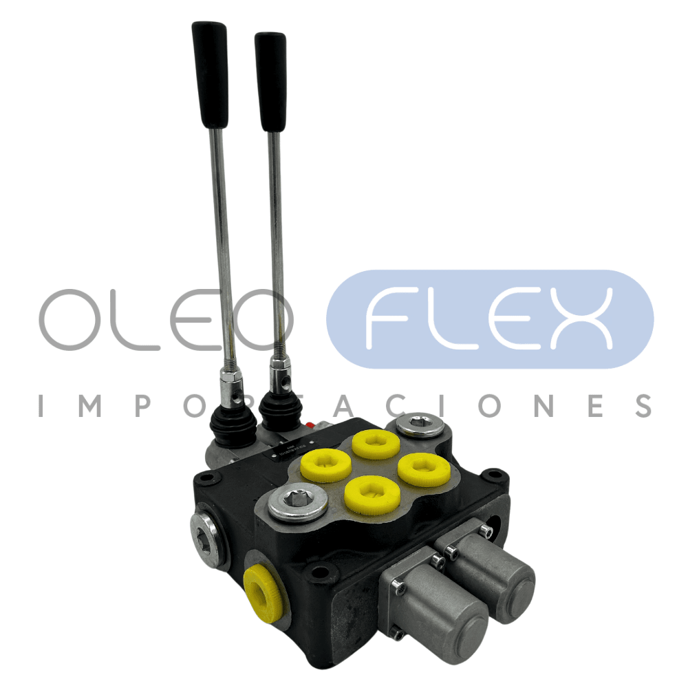 VALVULA DIRECCIONAL MANUAL BLOCK DE 2 PALANCA 120 LPM PABT 1 BSP 4500 PSI 4V-3P VUELTA RESORTE MOD. SD-15 - Oleoflex Importaciones SpA