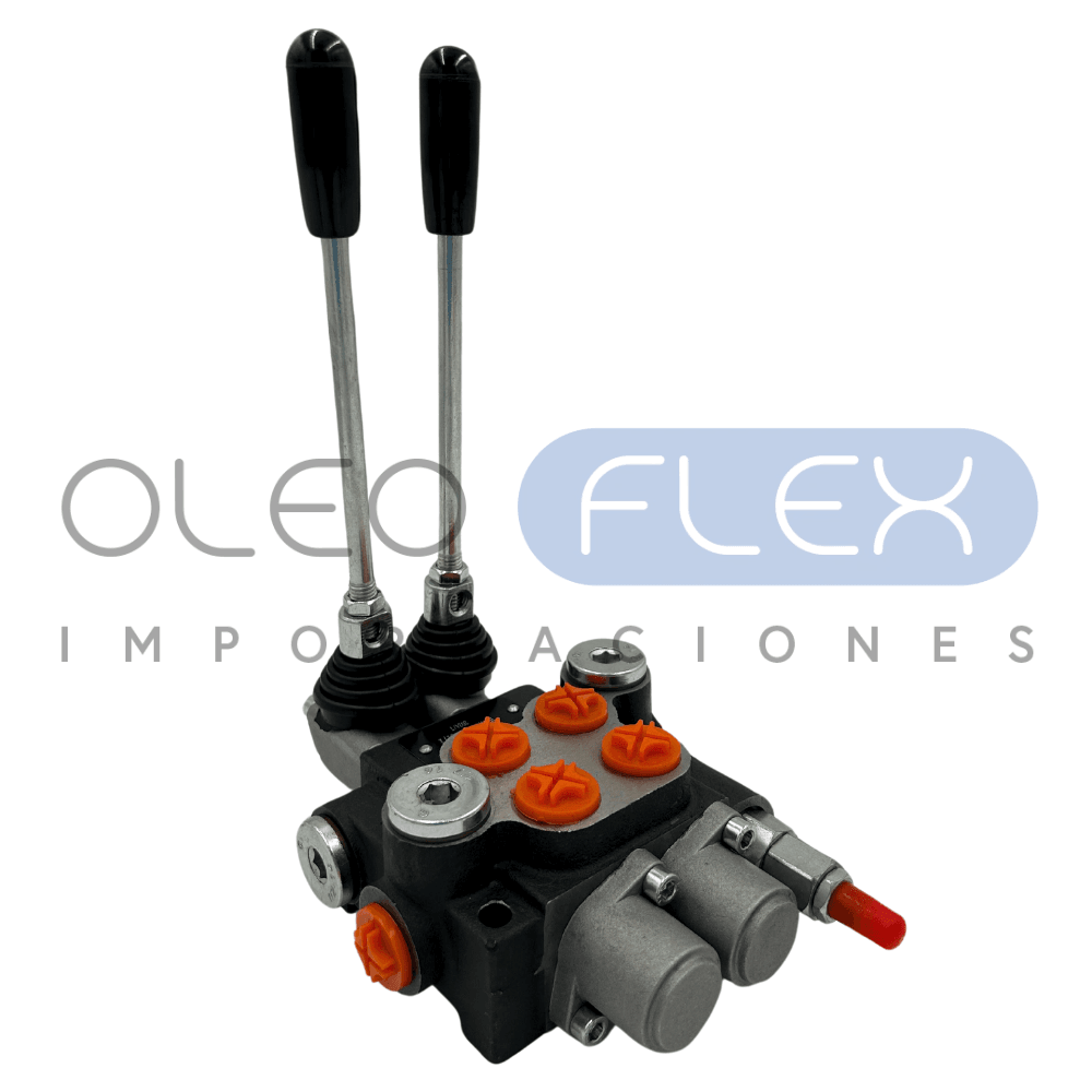 VALVULA DIRECCIONAL MANUAL BLOCK DE 2 PALANCAS 40 LPM PT 1/2 BSP X AB 1/2 BSP 250BAR 4V-3P MOD. P40-2-O - Oleoflex Importaciones SpA