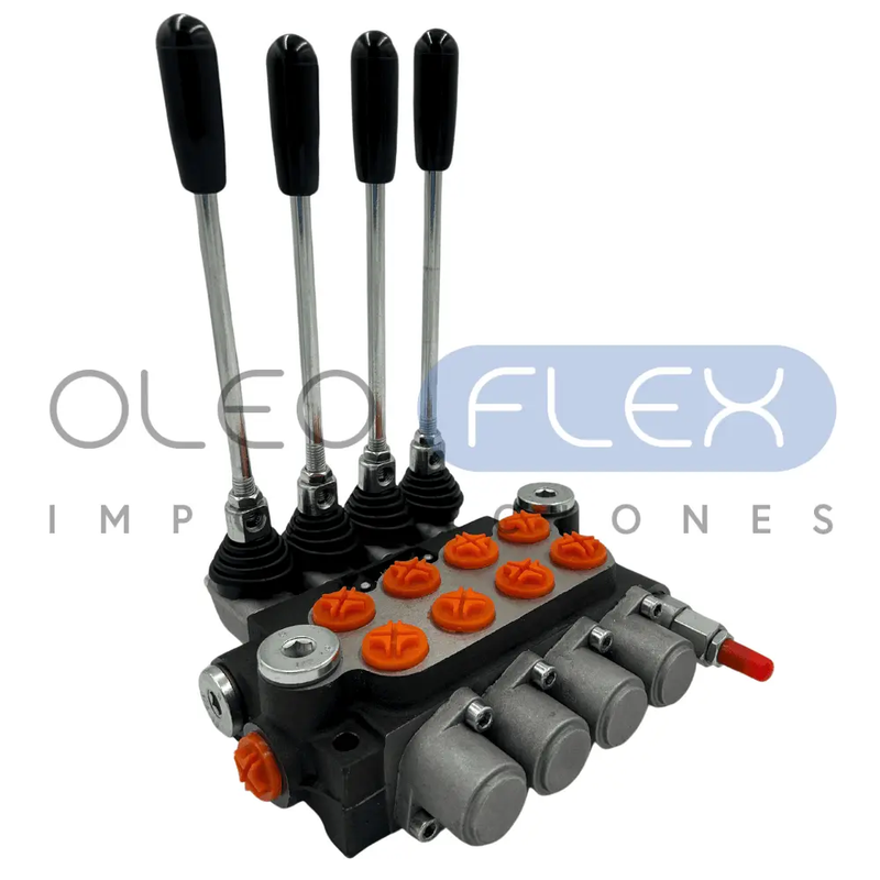 VALVULA DIRECCIONAL MANUAL BLOCK DE 4 PALANCAS 40 LPM PT 1/2 BSP X AB 1/2 BSP 250BAR 4V-3P MOD. P40-4-O - Oleoflex Importaciones SpA