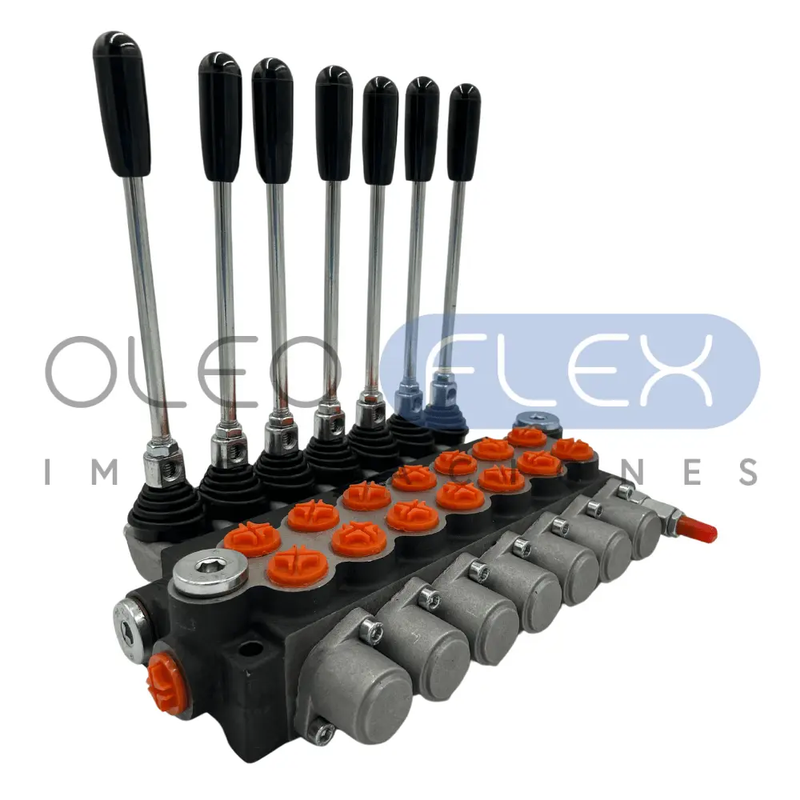 VALVULA DIRECCIONAL MANUAL BLOCK DE 7 PALANCAS 40 LPM PT 1/2 BSP X AB 1/2 BSP 250BAR 4V-3P MOD. P40-7-O - Oleoflex Importaciones SpA