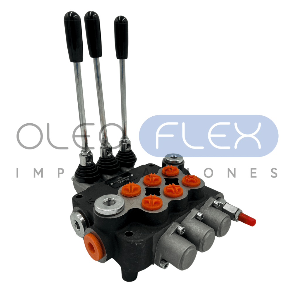 VALVULA DIRECCIONAL MANUAL BLOCK DE 3 PALANCA 80 LPM NT 3/4 BSP PAB 1/2 BSP 250BAR 4V-3P MOD. P80-1-O - Oleoflex Importaciones SpA