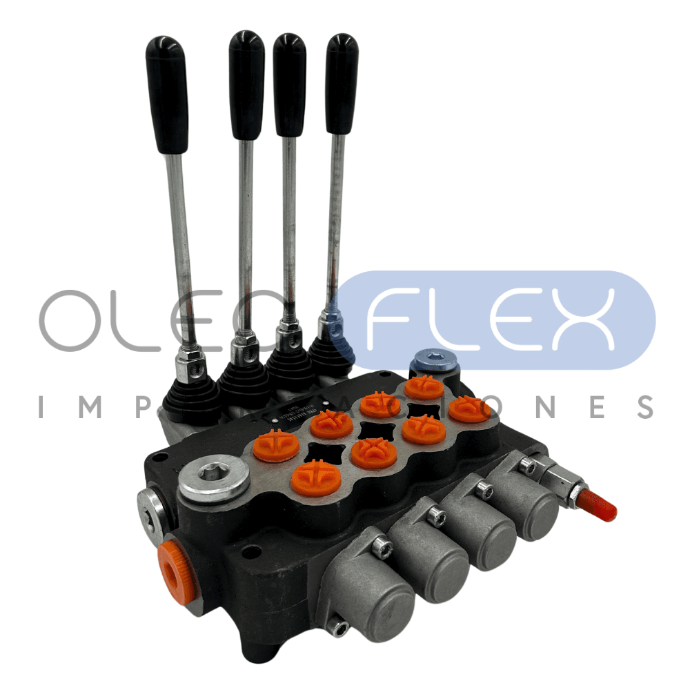 VALVULA DIRECCIONAL MANUAL BLOCK DE 4 PALANCA 80 LPM NT 3/4 BSP PAB 1/2 BSP 250BAR 4V-3P MOD. P80-1-O - Oleoflex Importaciones SpA