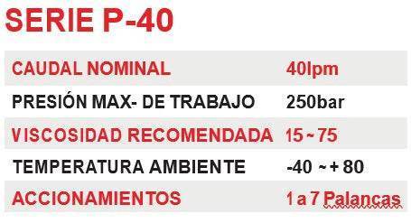 VALVULA DIRECCIONAL MANUAL BLOCK DE 7 PALANCAS 40 LPM PT 1/2 BSP X AB 1/2 BSP 250BAR 4V-3P MOD. P40-7-O - Oleoflex Importaciones SpA