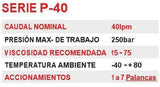 VALVULA DIRECCIONAL MANUAL BLOCK DE 7 PALANCAS 40 LPM PT 1/2 BSP X AB 1/2 BSP 250BAR 4V-3P MOD. P40-7-O - Oleoflex Importaciones SpA